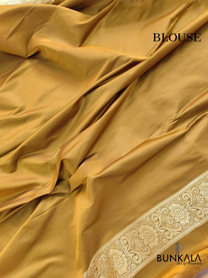 Mustard Yellow Mashru Silk Jamewar Weaved Banarasi Saree