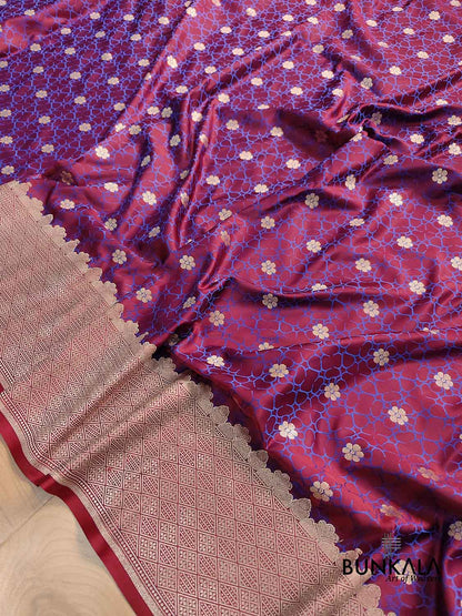 Purple Two Tone Mashru Silk Jamewar Weaved Banarasi Saree