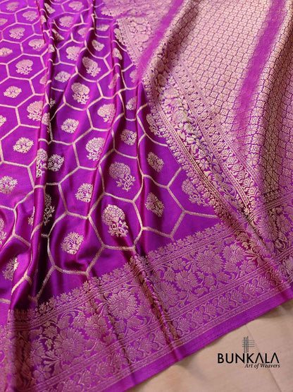 Purple Soft Mashru Silk Unique Jaal Pattern Weaved Banarasi Saree
