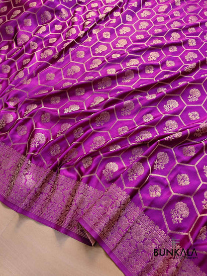 Purple Soft Mashru Silk Unique Jaal Pattern Weaved Banarasi Saree