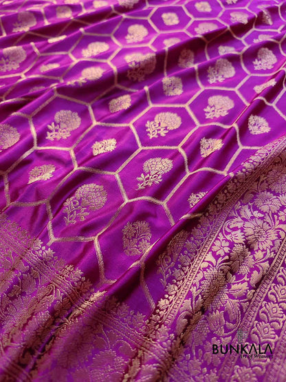 Purple Soft Mashru Silk Unique Jaal Pattern Weaved Banarasi Saree