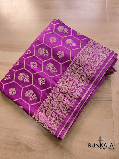 Purple Soft Mashru Silk Unique Jaal Pattern Weaved Banarasi Saree