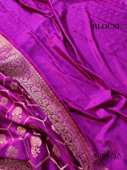Purple Soft Mashru Silk Unique Jaal Pattern Weaved Banarasi Saree