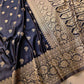 Jet Black Soft Mashru Silk Allover Small Buti Weaved Banarasi Saree
