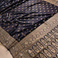 Jet Black Soft Mashru Silk Allover Small Buti Weaved Banarasi Saree