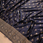 Jet Black Soft Mashru Silk Allover Small Buti Weaved Banarasi Saree