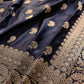 Jet Black Soft Mashru Silk Allover Small Buti Weaved Banarasi Saree