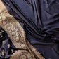 Jet Black Soft Mashru Silk Allover Small Buti Weaved Banarasi Saree