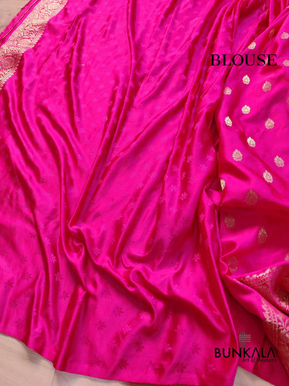 Hot Pink Soft Mashru Silk Allover Small Buti Weaved Banarasi Saree