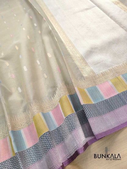 Pastel Multi Kadwa Handweaved Banarasi Pure Organza Silk Saree