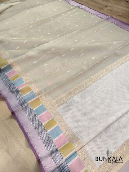 Pastel Multi Kadwa Handweaved Banarasi Pure Organza Silk Saree