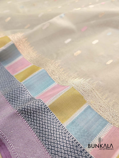 Pastel Multi Kadwa Handweaved Banarasi Pure Organza Silk Saree