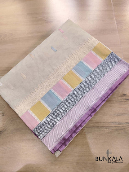 Pastel Multi Kadwa Handweaved Banarasi Pure Organza Silk Saree