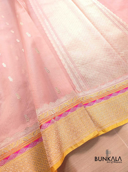 Rose Pink Kadwa Buti Handweaved Banarasi Pure Organza Silk Saree