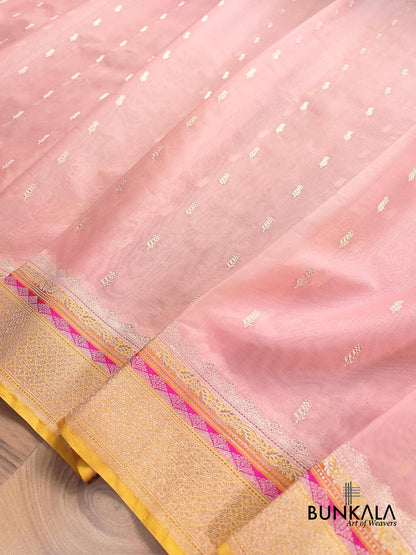 Rose Pink Kadwa Buti Handweaved Banarasi Pure Organza Silk Saree