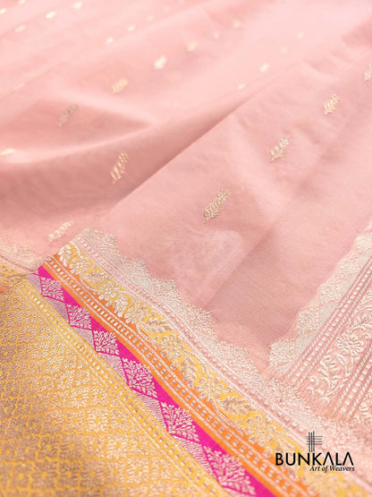 Rose Pink Kadwa Buti Handweaved Banarasi Pure Organza Silk Saree