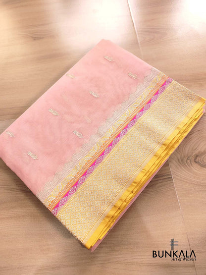 Rose Pink Kadwa Buti Handweaved Banarasi Pure Organza Silk Saree