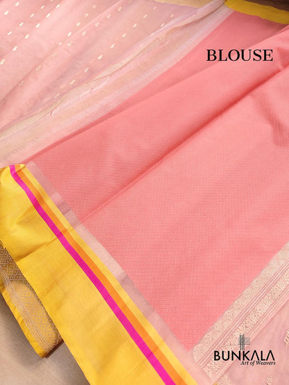 Rose Pink Kadwa Buti Handweaved Banarasi Pure Organza Silk Saree