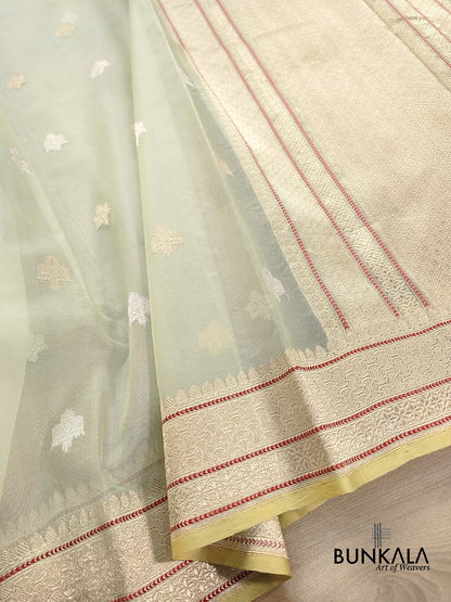 Pista Green Buta Handloom Banarasi Pure Organza Silk Saree
