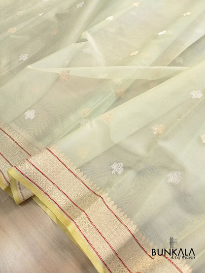Pista Green Buta Handloom Banarasi Pure Organza Silk Saree
