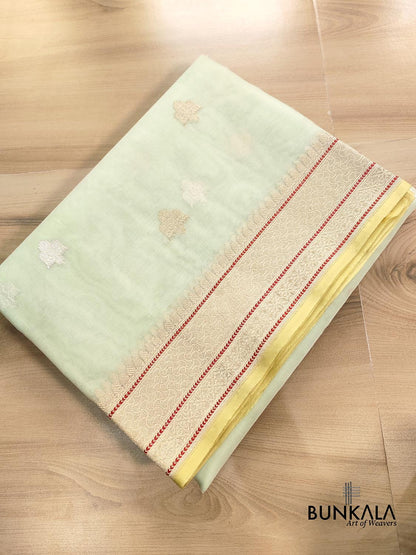 Pista Green Buta Handloom Banarasi Pure Organza Silk Saree