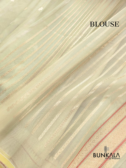 Pista Green Buta Handloom Banarasi Pure Organza Silk Saree