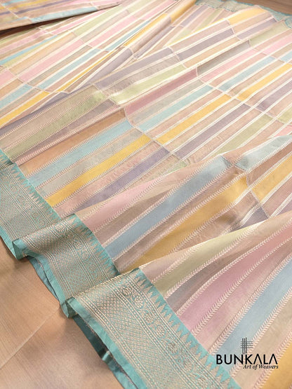 Multicolor Rangkaat Kadwa Handweaved Banarasi Pure Organza Silk Saree