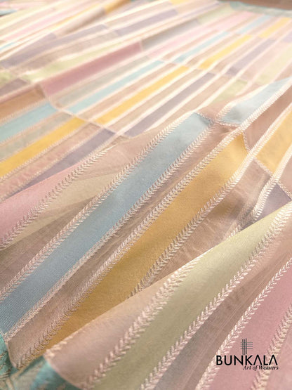 Multicolor Rangkaat Kadwa Handweaved Banarasi Pure Organza Silk Saree