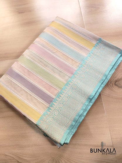 Multicolor Rangkaat Kadwa Handweaved Banarasi Pure Organza Silk Saree
