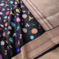 Black Floral Kadwa Handweaved Banarasi Pure Organza Silk Saree