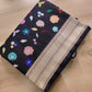 Black Floral Kadwa Handweaved Banarasi Pure Organza Silk Saree