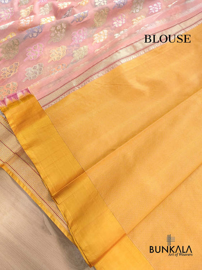 Peach Rangkaat Kadwa Buta Handweaved Banarasi Pure Organza Silk Saree