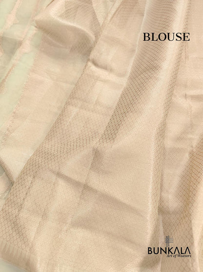 Pista Green Stripe Banarasi Embroidered Border Organza Saree