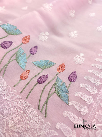 Baby Pink Floral Pichwai Design Embroidered Organza Saree