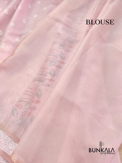 Baby Pink Floral Pichwai Design Embroidered Organza Saree