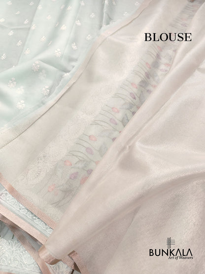 Pastel Blue Floral Pichwai Design Embroidered Organza Saree