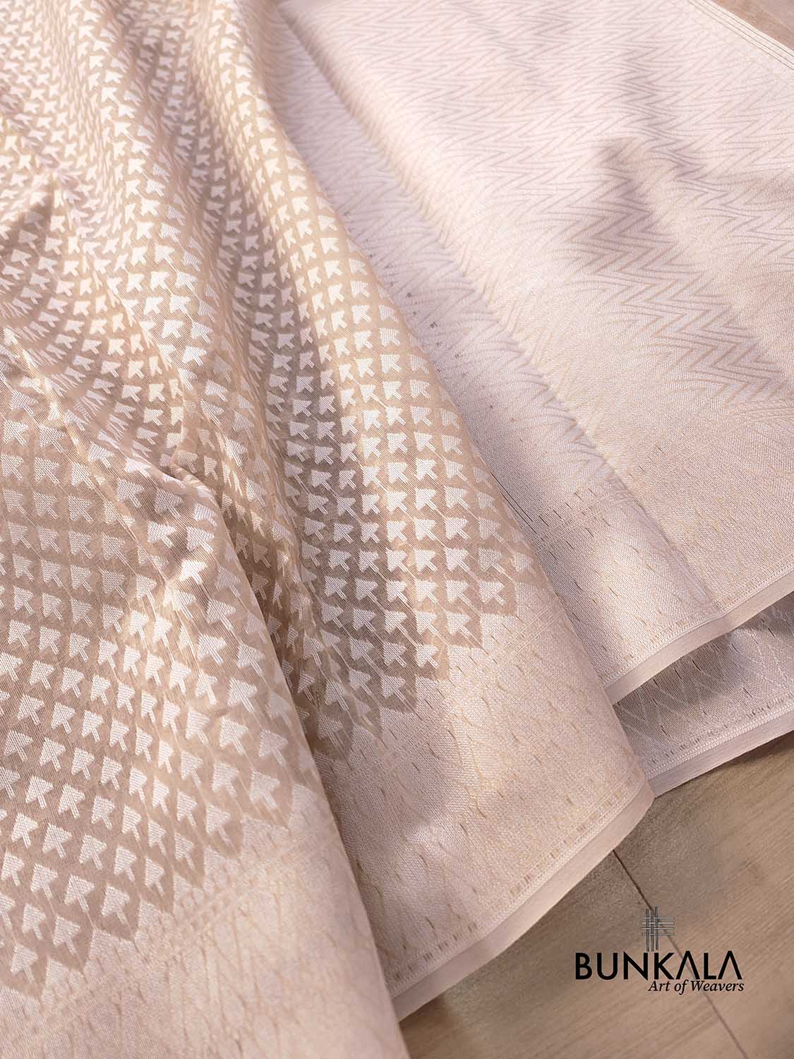 Off White Resham Work Allover Small Buti Banarasi Cotton Saree