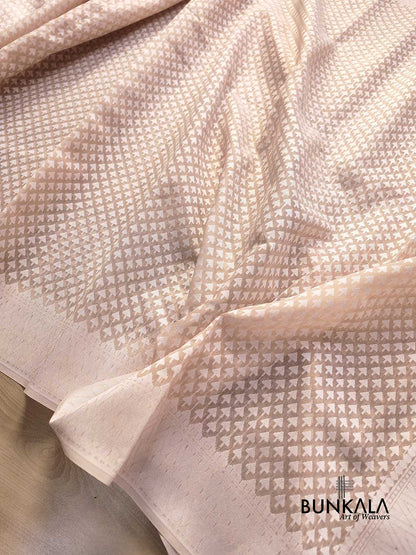 Off White Resham Work Allover Small Buti Banarasi Cotton Saree