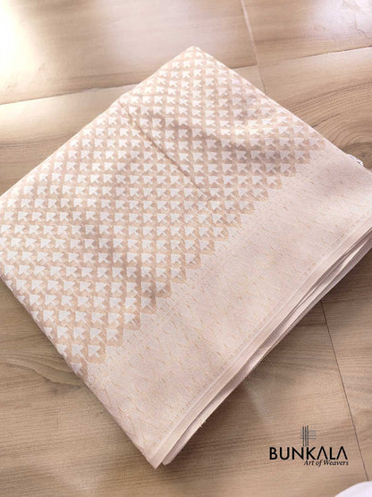 Off White Resham Work Allover Small Buti Banarasi Cotton Saree