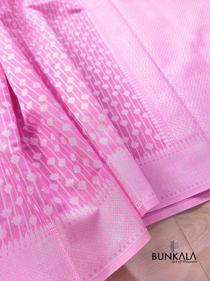 Light Pink Resham Work Allover Straight Line Buti Banarasi Cotton Saree