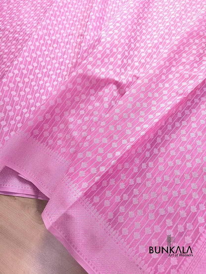Light Pink Resham Work Allover Straight Line Buti Banarasi Cotton Saree