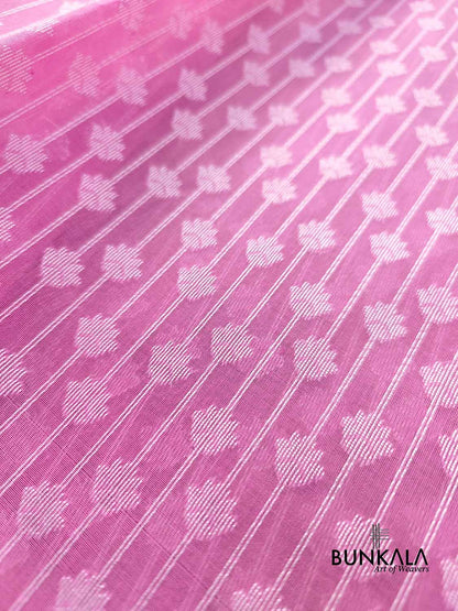 Light Pink Resham Work Allover Straight Line Buti Banarasi Cotton Saree