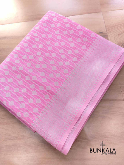 Light Pink Resham Work Allover Straight Line Buti Banarasi Cotton Saree