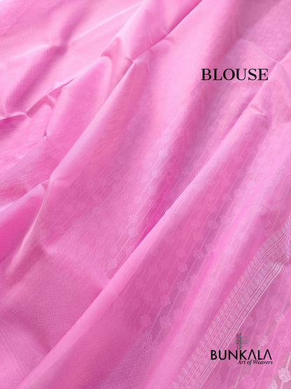 Light Pink Resham Work Allover Straight Line Buti Banarasi Cotton Saree