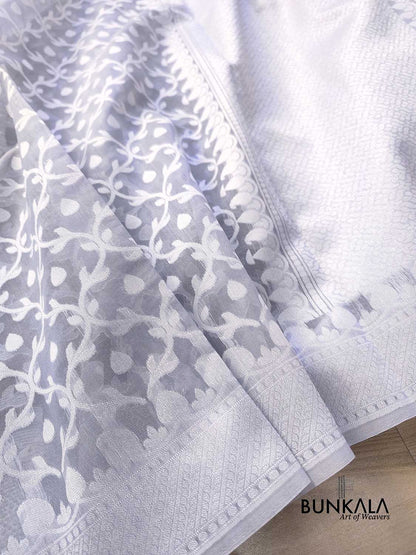 Grey Resham Work Allover Jaal Design Banarasi Cotton Saree