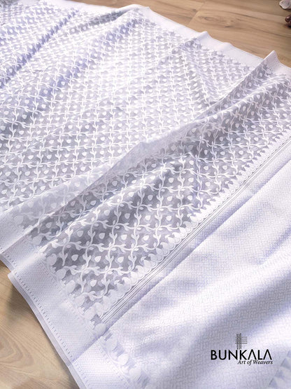 Grey Resham Work Allover Jaal Design Banarasi Cotton Saree