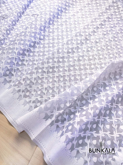 Grey Resham Work Allover Jaal Design Banarasi Cotton Saree