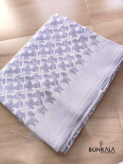 Grey Resham Work Allover Jaal Design Banarasi Cotton Saree