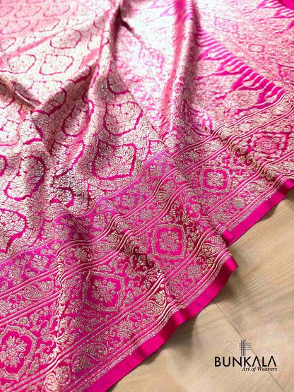 Hot Pink Brocade Weaved Banarasi Mashru Silk Saree