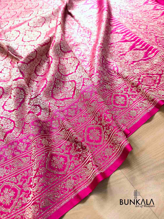 Hot Pink Brocade Weaved Banarasi Mashru Silk Saree